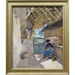 Gouache, Seated Figure in Roofed Courtyard