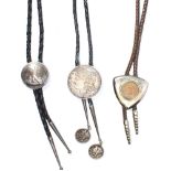 (Lot of 3) Native American coin, silver, metal bolo ties