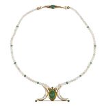 Heyoehka Merrifield emerald, mother-of-pearl, opal, silver, 10k yellow gold necklace