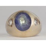 Star sapphire, diamond, 14k white gold ring