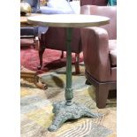 Cast iron cafe table with a grey marble top