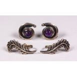 (Lot of 2) Pairs of Marciela amethyst, sterling silver and metal earrings