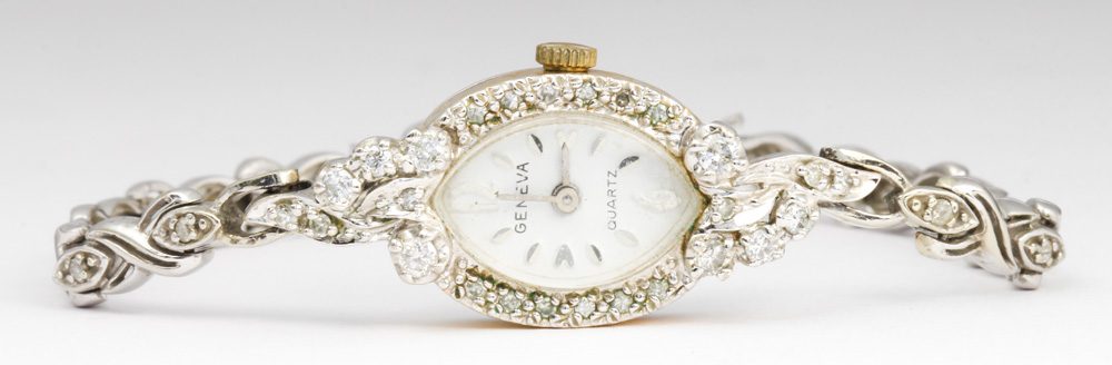 Lady's Geneva diamond, white gold and metal wristwatch - Image 2 of 6