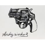 (lot of 2) Follower of Andy Warhol (American, 1928-1987), Gun, mixed media on paper, bears signature