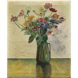 European School (20th century), Still life with Wild Flowers in Vase, oil canvas, unsigned,
