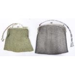 (lot of 2) Mesh purses, one executed in sterling silver, inscribed "1937 from A.D." largest 5"l