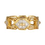 Diamond, 18k yellow gold ring Featuring (24) full-cut diamonds, weighing total of approximately 0.50