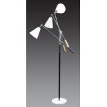 An Italian Modern Arredoluce Triennale floor lamp, bearing Italy imprint, having three white