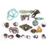 Collection of multi-stone, silver, metal jewelry Including 1) turquoise, sterling silver brooch (