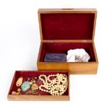 Collection of sapphire, 14k yellow gold, costume jewelry and wooden box Including; 1) articulated