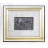 A Framed Wedgwood black basalt plaque, the relief decoration depicting Bacchanalian figures,