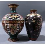 (lot of 2) Japanese cloisonne vases: one flared neck above bulbous body, with phoenix and dragon