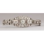 Diamond, platinum bracelet Featuring (3) old European-cut diamonds, weighing a total of