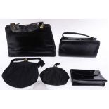 (lot of 5) Vintage purse group, one executed in black leather and marked Dufan, together with a