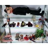 (Lot of approx. 25) Three shelves of assorted dolls, including International examples, a Mickey