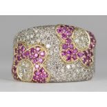 Sapphire, diamond, 18k white gold ring Featuring (66) pink sapphires, weighing a total of