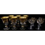 (lot of 10) Continental stemware group, consisting of (6) goblets with wide gilt enamel rims and