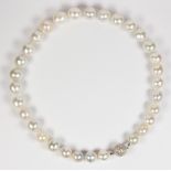 South Sea cultured pearl, diamond, 18k white gold necklace Composed of (31) South Sea cultured