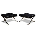 (lot of 2) Mies Van der Rohe for Knoll Barcelona ottomans each having a black leather tufted seat,