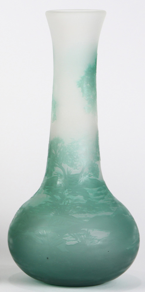 A Galle style two color cameo glass bottle form vase - Image 2 of 6