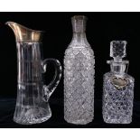 (lot of 3) Cut crystal and sterling silver brilliant cut bar ware, consisting of (2) decanters one