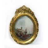 European School (19th century), Gathering on the Docks, oil miniature with attached plexi front,