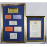 (lot of 2) Framed commemorative tickets and invitation materials to Ronald Reagan's inaugural ball