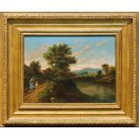 European School (19th century), Landscape with Figures, oil on panel, unsigned, overall (with