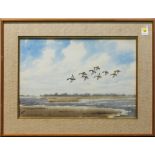 Joseph Day Knap (American, 1875-1962), Ducks in Flight, watercolor on paper, signed lower left,