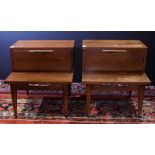 Pair of Mid Century bedside tables, each rising on tapering legs, 24"h x 23"w x 22"d