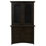 A Warren Hile Studio Arts and Crafts style quartersawn oak cabinet, having a rectangular top above