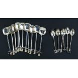 (lot of 17) Lot of Japanese silver spoons: (11) .950 ice cream spoons in shape of musical