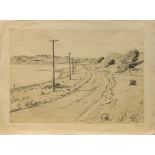 T. Stubbet (German, 20th century), Landscape with Telephone Poles, 1932, etching, pencil signed