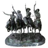 After Frederic Remington (American, 1861-1909), "Coming Through the Rye" bronze sculpture on