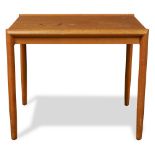 Modern occasional table, having a rectangular top, above cylindrical legs, 17"h x 21"w x 18"d