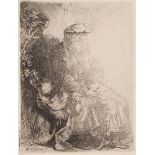 Rembrandt van Rijn (Dutch, 1606-1669), "Abraham Caressing Isaac," circa 1637, etching, plate