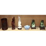 (lot of 7) A group of seven Chinese decorative objects, consisting of one blue and white Japanese