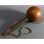 Gourd Rattle with fine sennit wrapping, possibly Hawaiian, Early 20th Century, 11"l; Provenance: