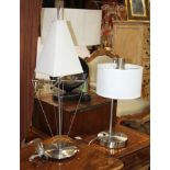 (lot of 2) Contemporary lamps, each having a chrome finish, largest: 33"h