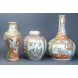 (lot of 3) Chinese Canton famille-rose wares, including one meiping vase , one bottle vase and one
