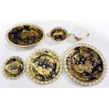 (lot of 66) Royal Crown Derby porcelain service in the Gold Aves pattern on a cobalt ground,