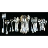 (lot of 56) An assembled English fiddle pattern sterling silver partial flatware set, 18th-20th