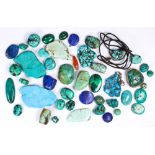 Collection of unmounted turquoise, imitation turquoise, malachite and lapis lazuli stones