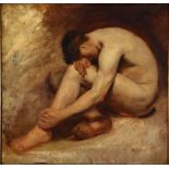 European School (20th century), Male Nude, oil on paper laid on canvas, unsigned, canvas: 19"h x