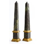 (lot of 2) Neoclassical style obelisks, each executed in black variegated marble with pink marble