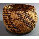 A Large American Indian Pit River twined basket, early 20th Century the wide rim and bulbous body