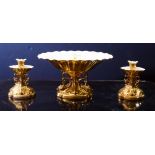 (3) Lenox gilt porcelain centerpiece group, consisting of a pair of candlesticks, and a centerpiece,