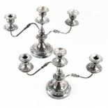 (lot of 2) Large pair silver plate three light candelabra, 11.5"h