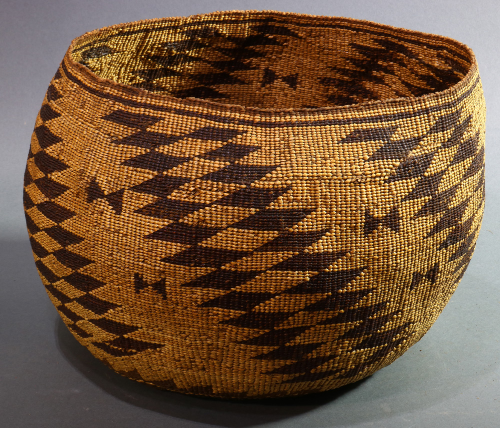 A Large American Indian Pit River twined basket, early 20th Century the wide rim and bulbous body - Image 2 of 5