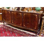 Louis XVI style inlaid buffet, the serpentine case having marquetry reserves and rising on